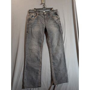 laguna beach Jeans Mens 36 Gray Denim Embroidered Straight Fit Casual Pants